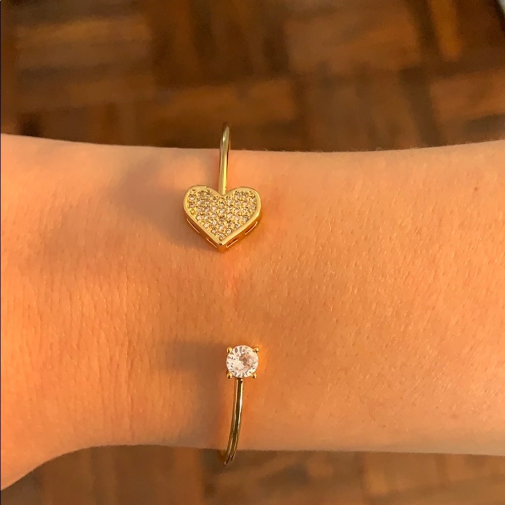Gold and rhinestone heart cuff
